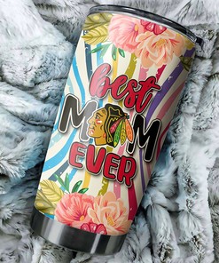Chicago Blackhawks NHL Tumbler - Best Mom Ever Flower Design