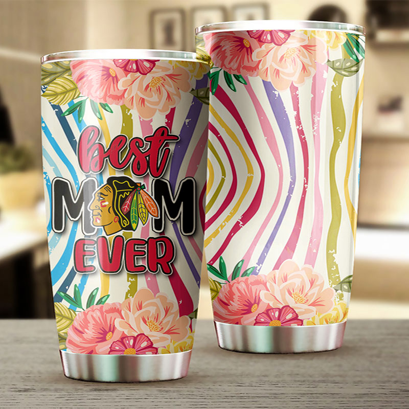 Chicago Blackhawks NHL Tumbler - Best Mom Ever Flower Design - Image 2