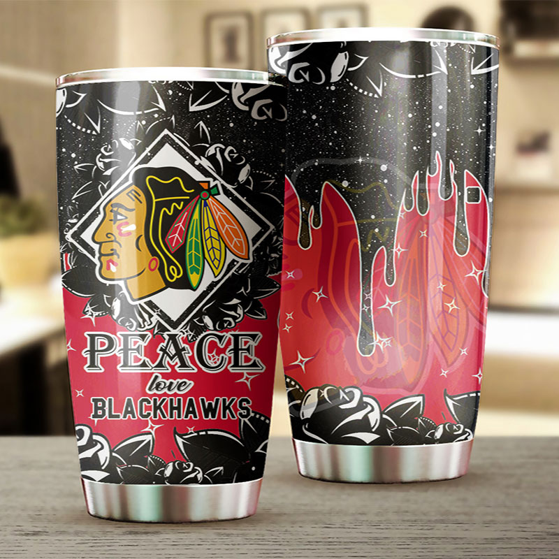 Chicago Blackhawks NHL Tumbler - Peace Love Design Tumbler - Image 2