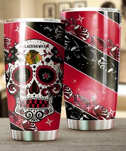Chicago Blackhawks NHL Tumbler: Skull Design Tumbler for NHL Fans, Perfect for Game Nights