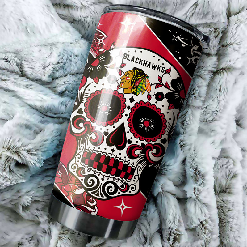 Chicago Blackhawks NHL Tumbler: Skull Design Tumbler for NHL Fans, Perfect for Game Nights - Image 2