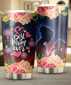 Chicago Cubs MLB Tumbler for Best Mom Ever with Cool Flower Design and MLB Logo