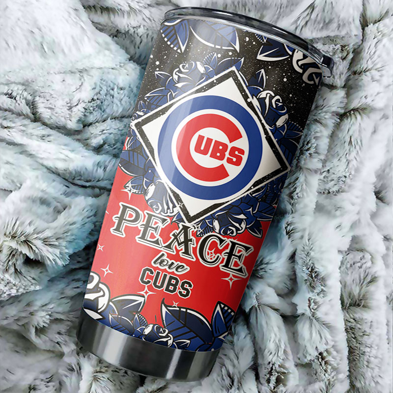 Chicago Cubs MLB Tumbler with "Peace, Love and Baseball" Design - Image 2