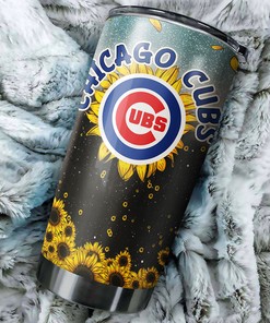 Chicago Cubs MLB Tumbler with Sunflower Design and MLB Logo