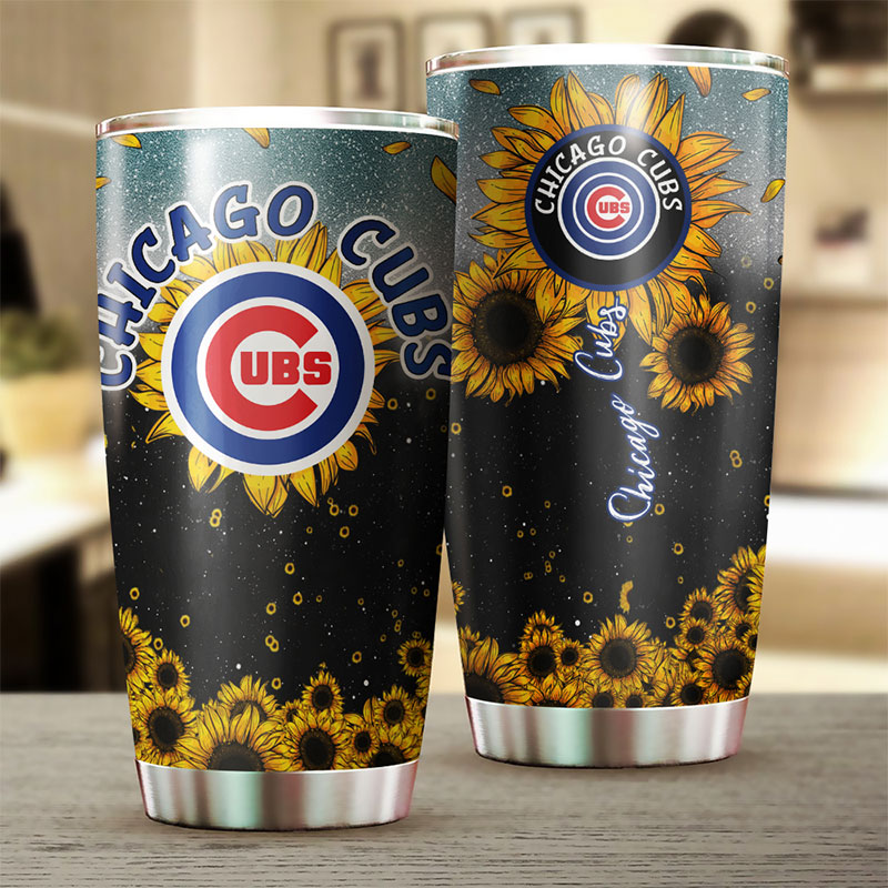 Chicago Cubs MLB Tumbler with Sunflower Design and MLB Logo - Image 2