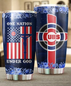 Chicago Cubs MLB Tumbler with patriotic One Nation Under God quote and custom MLB logo