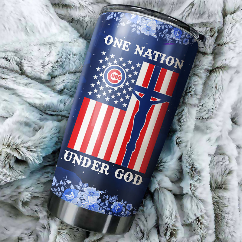 Chicago Cubs MLB Tumbler with patriotic One Nation Under God quote and custom MLB logo - Image 2