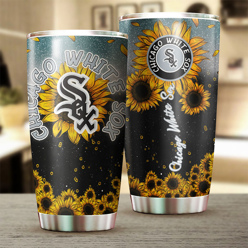Chicago White Sox MLB Tumbler with sunflower design and custom MLB logo - Image 2