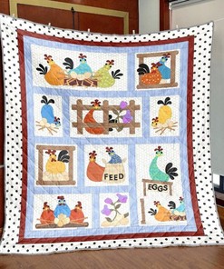 Chicken Party Illustration Quilt Blanket for a Whimsical Touch