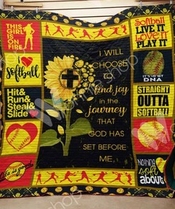 Choose to Find Joy Softball Sunflower Quilt Blanket - Great Gift for Softball Players and Sunflower Lovers