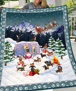 Christmas Camping Dachshunds Snowman Quilt Bedding Set