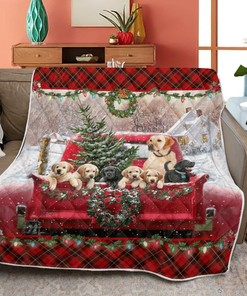 Christmas Gift Quilt Blanket with Cute Red Truck and Dog - Perfect for Cozy Nights