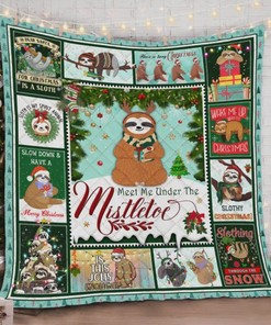 Christmas Sloth Meet Me Under The Mistletoe Quilt Bedding Set