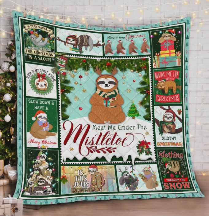 Christmas Sloth Meet Me Under The Mistletoe Quilt Bedding Set