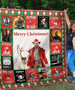 Chuck Norris Merry Christmas Quilt Blanket - Chuck Norris Merry Christmas Vintage Quilt Bedding Set
