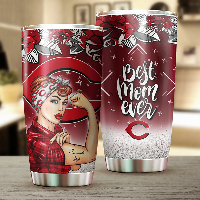 Cincinnati Reds MLB Tumbler - Strong Best Mom Ever Personalized Gift for Baseball-loving Moms - Image 2