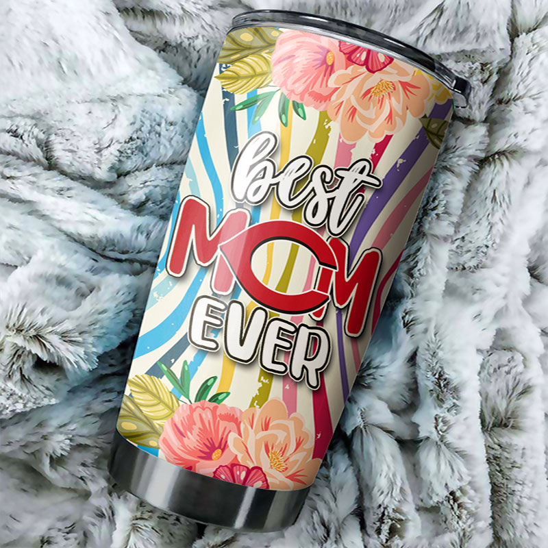 Cincinnati Reds MLB Tumbler for Best Moms Ever with flower design and personalized MLB logo - Image 2