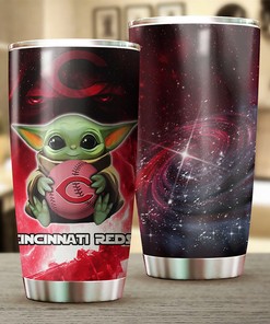 Cincinnati Reds MLB Tumbler with Baby Yoda Design and MLB Logo