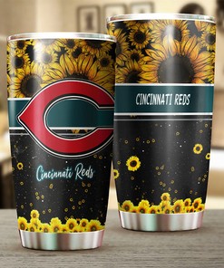 Cincinnati Reds MLB Tumbler with Beautiful Sunflower Design and MLB Logo