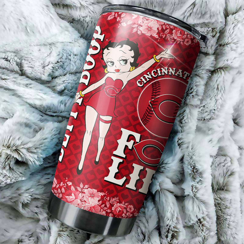 Cincinnati Reds MLB Tumbler with Betty Boop Design and MLB Logo - Image 2