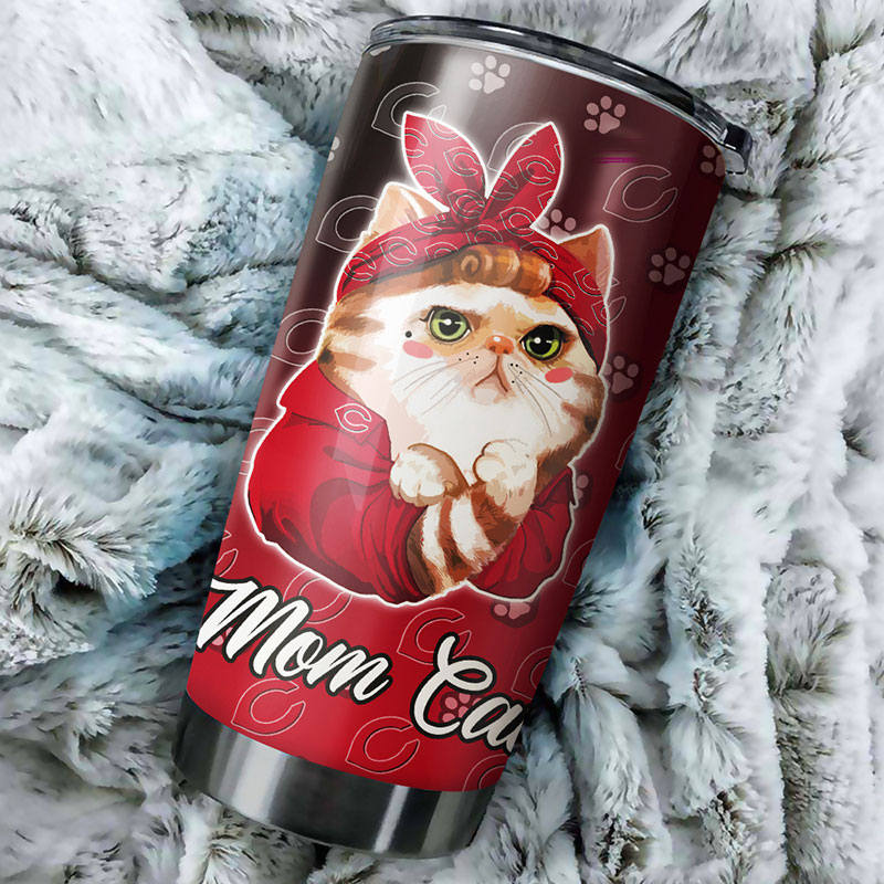 Cincinnati Reds MLB Tumbler with Cat Mom Personalization - Perfect for Cat-loving Baseball Fans - Image 2