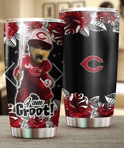 Cincinnati Reds MLB Tumbler with I Am Groot Design and MLB Logo