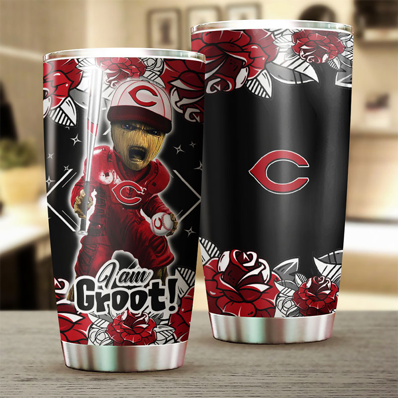 Cincinnati Reds MLB Tumbler with I Am Groot Design and MLB Logo
