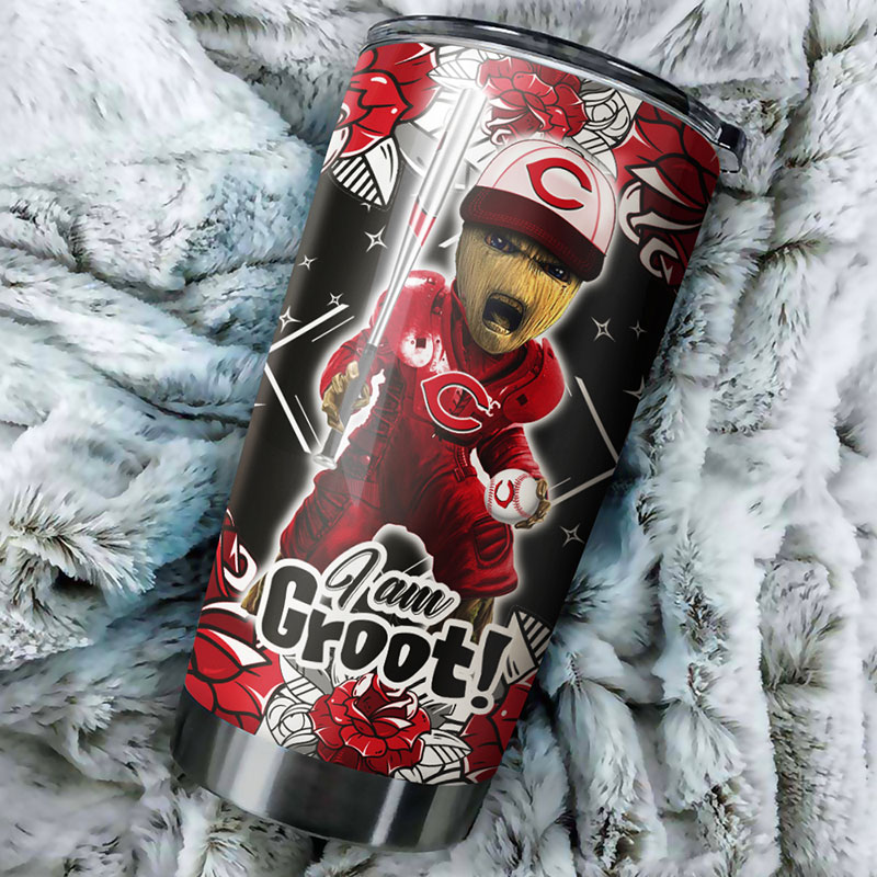 Cincinnati Reds MLB Tumbler with I Am Groot Design and MLB Logo - Image 2