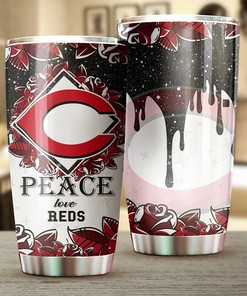 Cincinnati Reds MLB Tumbler with Peace Love Design and MLB Logo