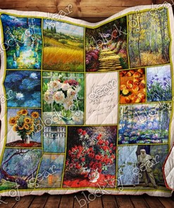 Claude Monet Flowers Always and Always Vintage Quilt Blanket with Keywords