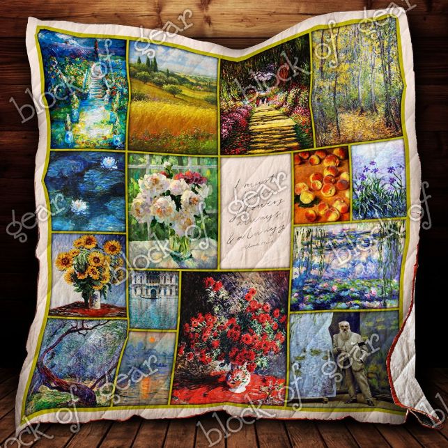Claude Monet Flowers Always and Always Vintage Quilt Blanket with Keywords