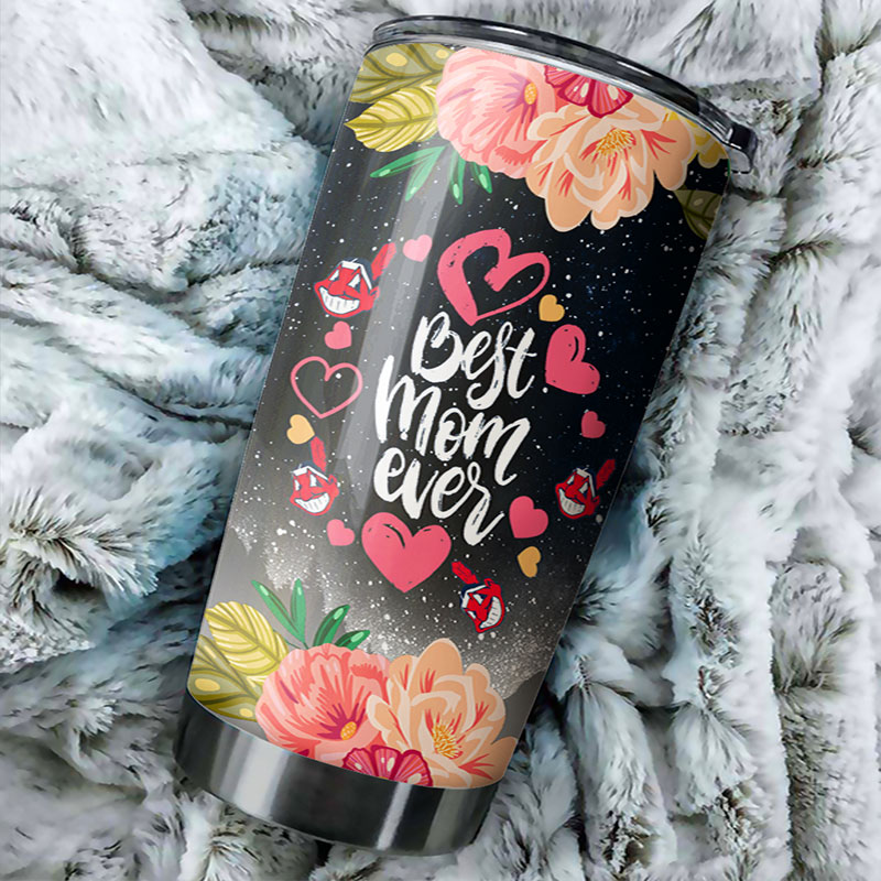 Cleveland Indians Best Mom Ever Cool Flower MLB Tumbler with Cool Style - Image 2