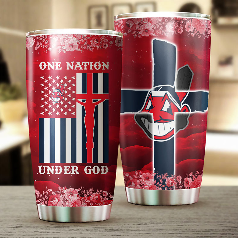 Cleveland Indians MLB Tumbler - One Nation Under God Design for Baseball Fans - Image 2