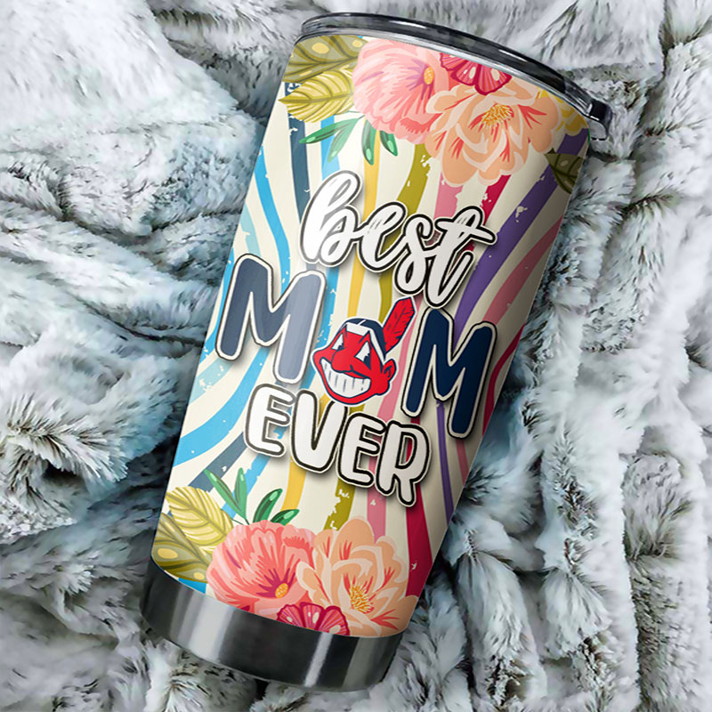Cleveland Indians MLB Tumbler with a Floral Best Mom Ever Design