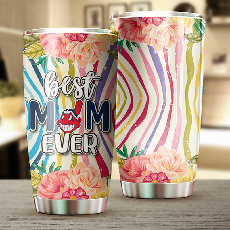 Cleveland Indians MLB Tumbler with a Floral Best Mom Ever Design - Image 2