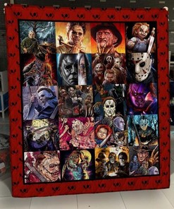 Collection of Horror Movies in a Halloween Quilt Blanket