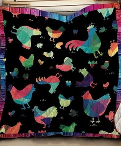Color Chicken with Background Quilt Blanket for Animal Lovers