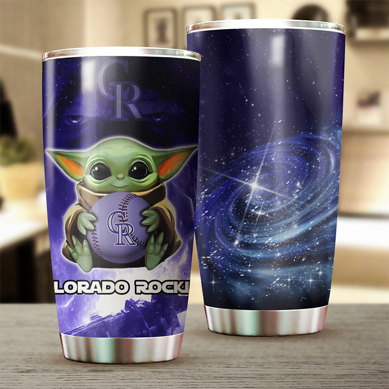 Colorado Rockies MLB Tumbler featuring Baby Yoda and personalized design - Image 2