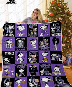 Colorado Rockies Snoopy Peanuts Quilt Blanket - Personalized Gifts for Baseball Fans