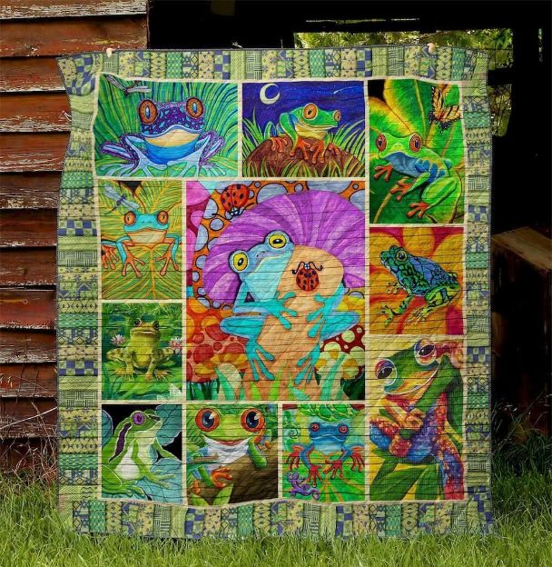 Colorful Frog Lo Quilt Bedding Set with Cartoon Style