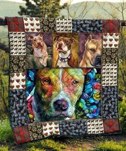 Colorful Pitbull Cute Quilt Bedding Set for Pet Lovers