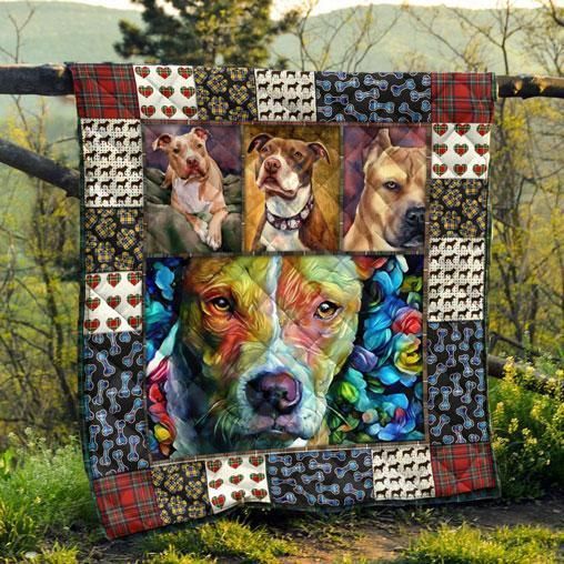 Colorful Pitbull Cute Quilt Bedding Set for Pet Lovers