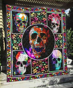 Colorful Skull Quilted Bedding Set - Perfect for a Pop of Color]