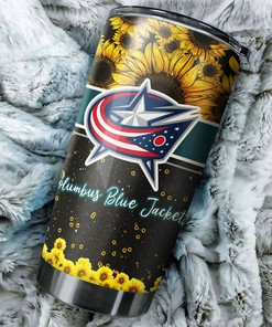 Columbus Blue Jackets NHL Tumbler - Beautiful Sunflower Design Tumbler