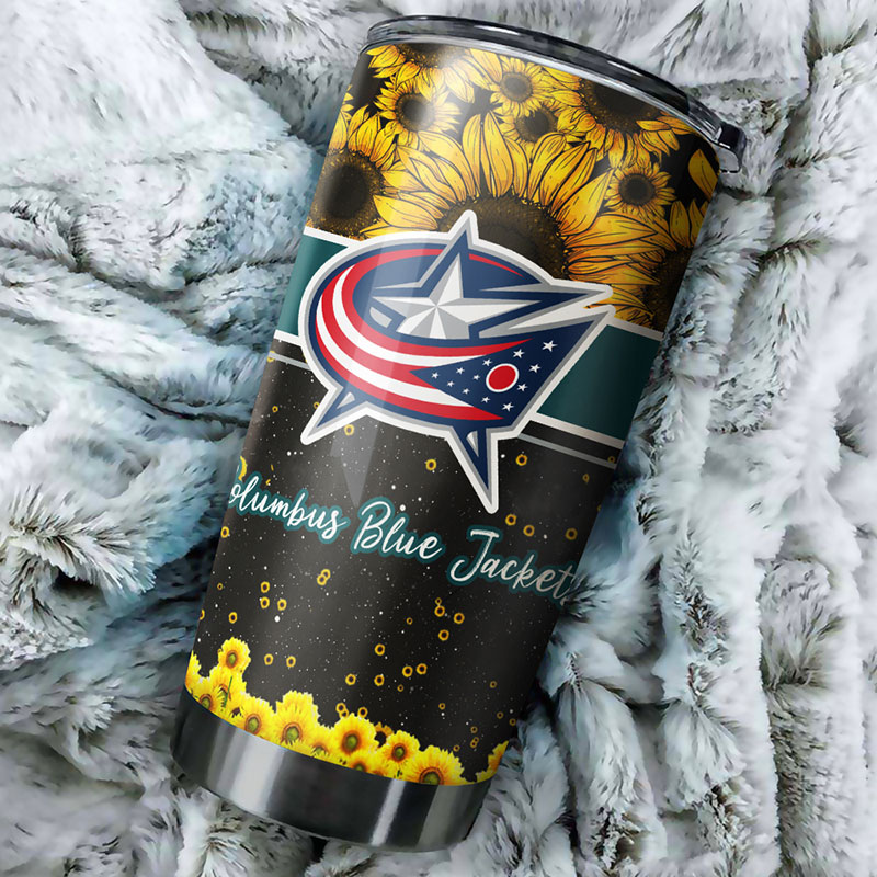 Columbus Blue Jackets NHL Tumbler - Beautiful Sunflower Design Tumbler