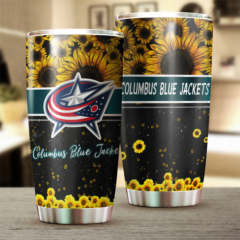 Columbus Blue Jackets NHL Tumbler - Beautiful Sunflower Design Tumbler - Image 2