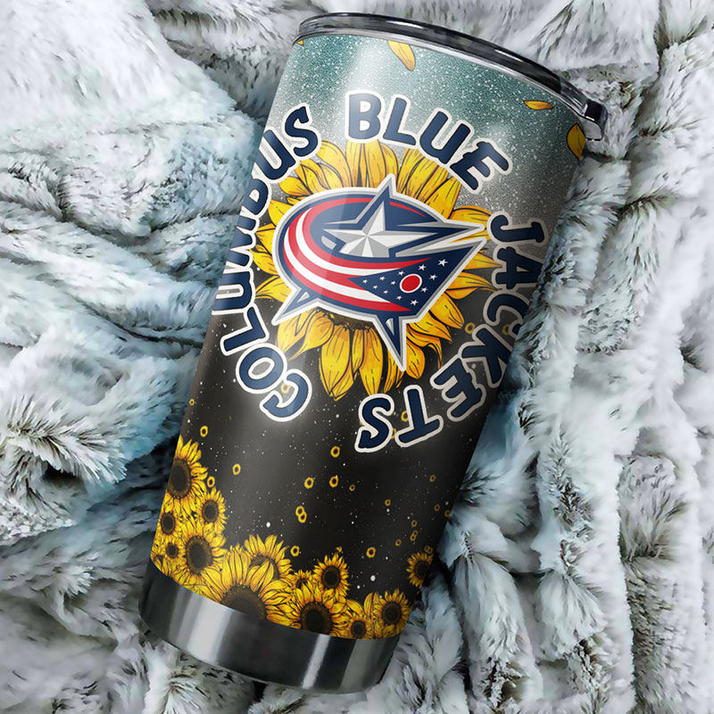 Columbus Blue Jackets NHL Tumbler with Sunflower Design - Ideal Drink Container for Sports Fans - Image 2