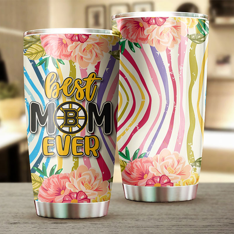 Cool Flower Boston Bruins NHL Tumbler - Best Mom Ever Personalized Drink Container - Image 2