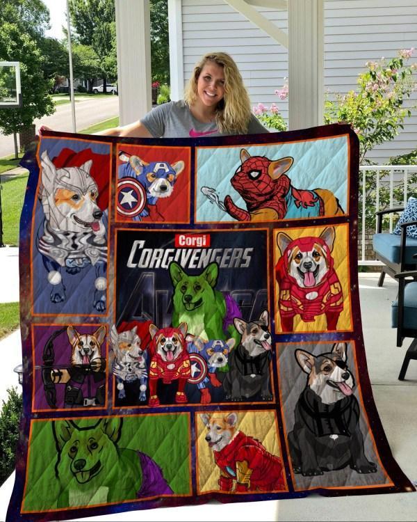 Corgi Avengers Quilt Bedding Set for Marvel Fans