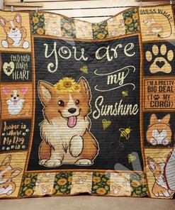 Corgi Sunflower You Are My Sunshine Quilt Blanket - Adorable Gift for Corgi Lover